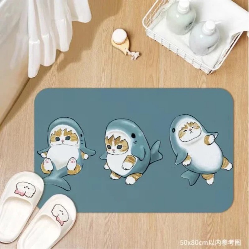 Quick Dry Diatomite Bath Mat - VIKAMA Cartoon-Katzen Diatomeenerde-Badematte Schnelltrocknend Rutschfest für