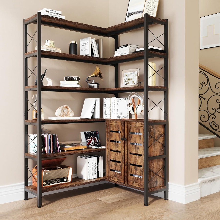 Storage & Organization - 6-Regal-Eckbücherregal für das Wohnzimmer, Metallrahmen mit