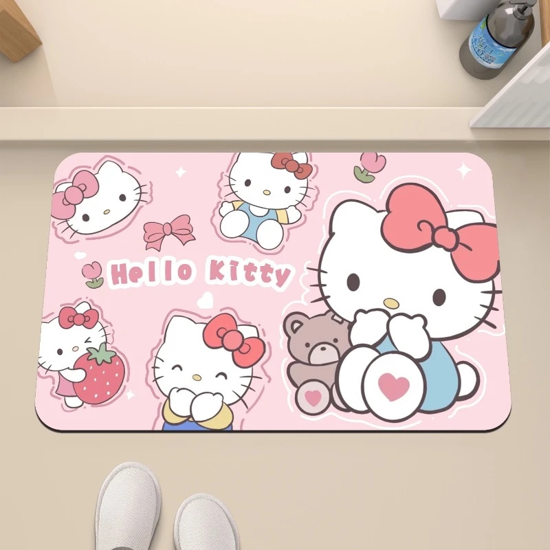 Quick Dry Diatomite Bath Mat - Hello Kitty Erdbeer- & Bären-Diatomit-Badematte, Superabsorbierende
