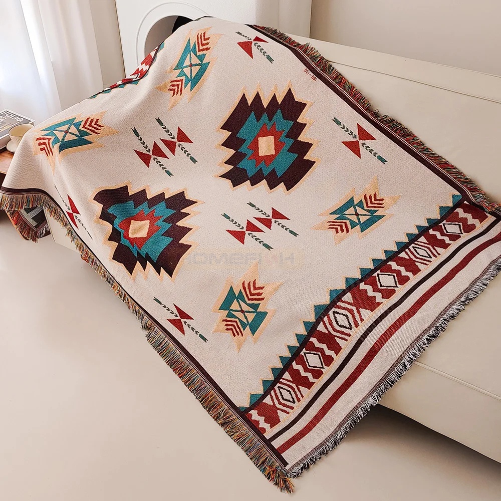Boho Throw Blanket Fringe - Azteken-Decke, Übergroße Boho-Wohndecke mit Fransen, Südwestliche