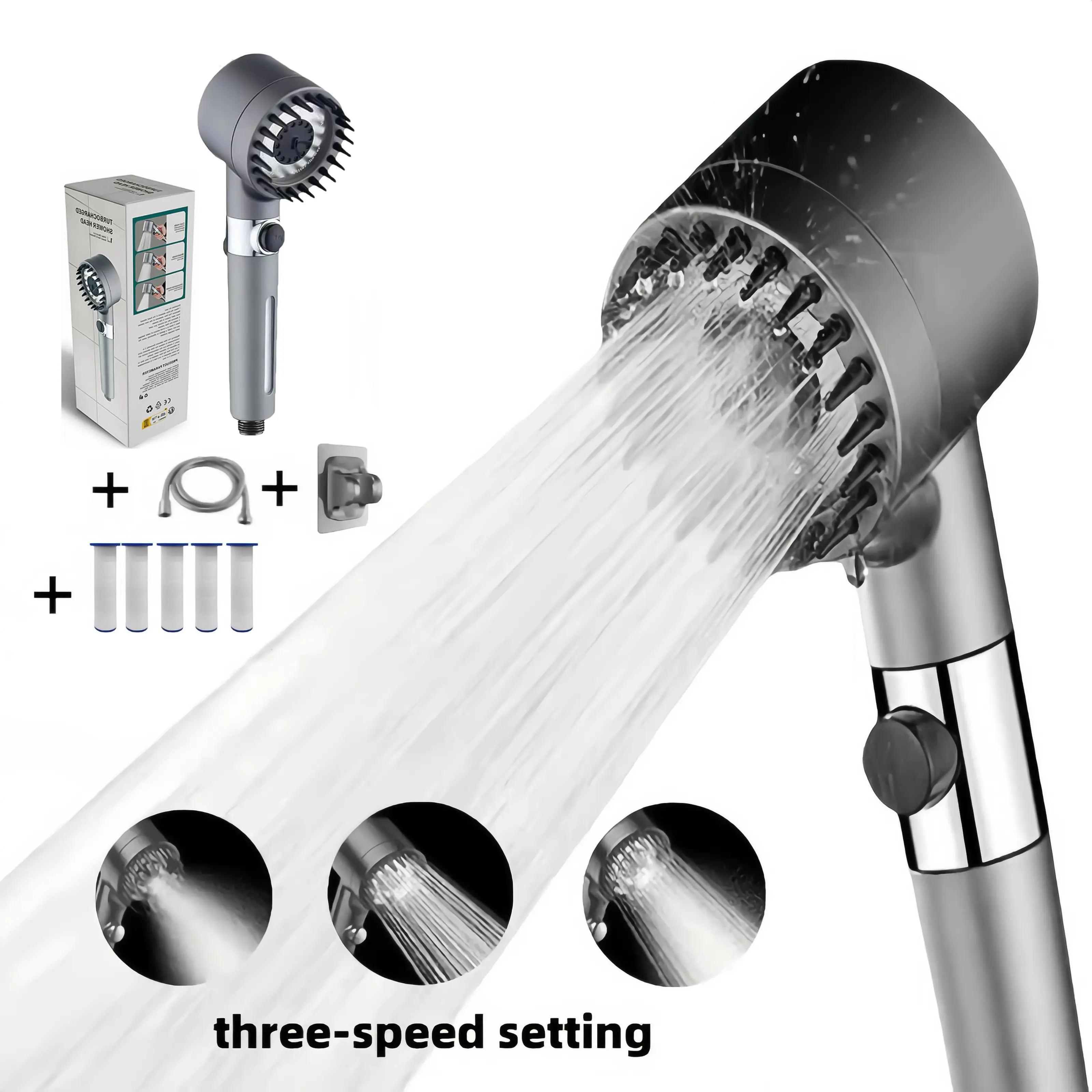 High Pressure Shower Head Handheld - Hochdruck-Handbrause mit Filter und Ionenfunktion, 4