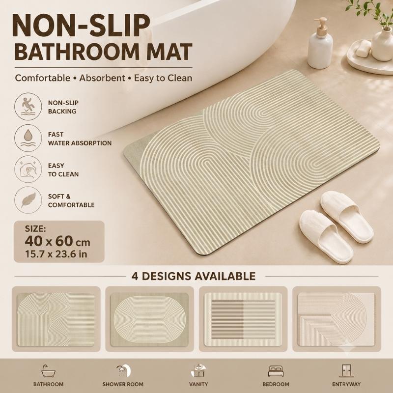 Quick Dry Diatomite Bath Mat - Diatomit-Badematte Schnell Trocknend Saugfähig Beige Gestreift