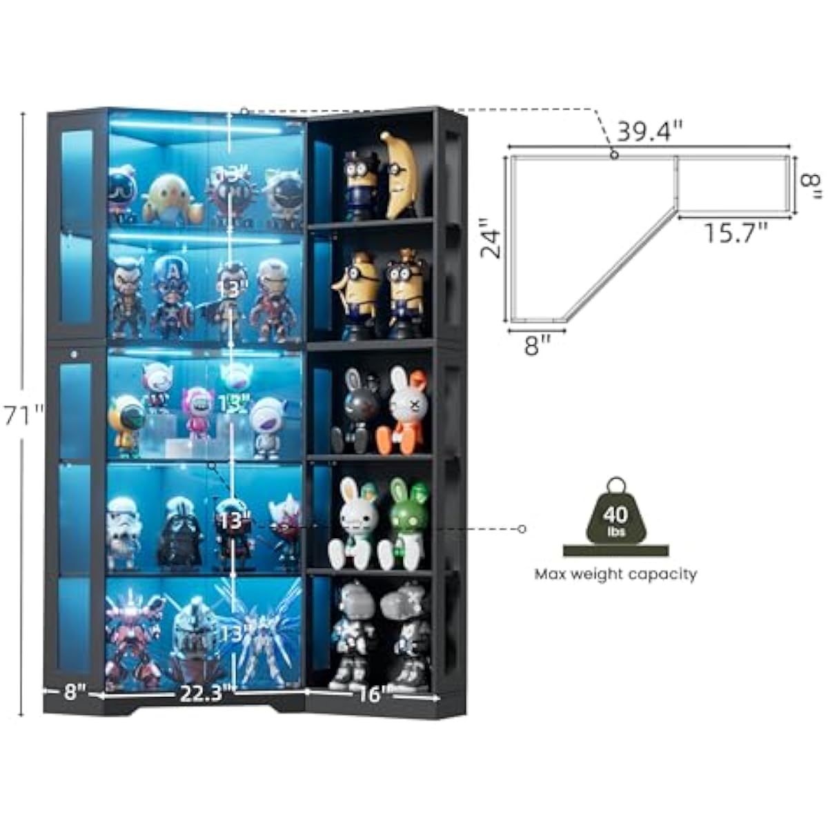Vitrine mit Türen aus gehärtet – Lighting Bewertung und Preis