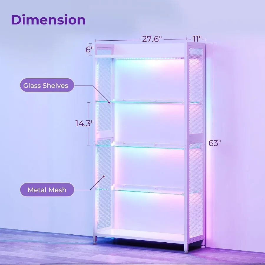Vitrine mit offenen Glasregale – Lighting Bewertung und Preis