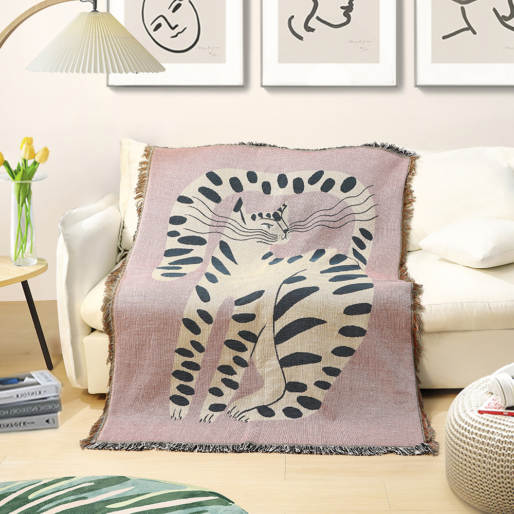 Boho Abstrakte Katzen-Jacquard – Boho Throw Blanket Fringe Bewertung und Preis